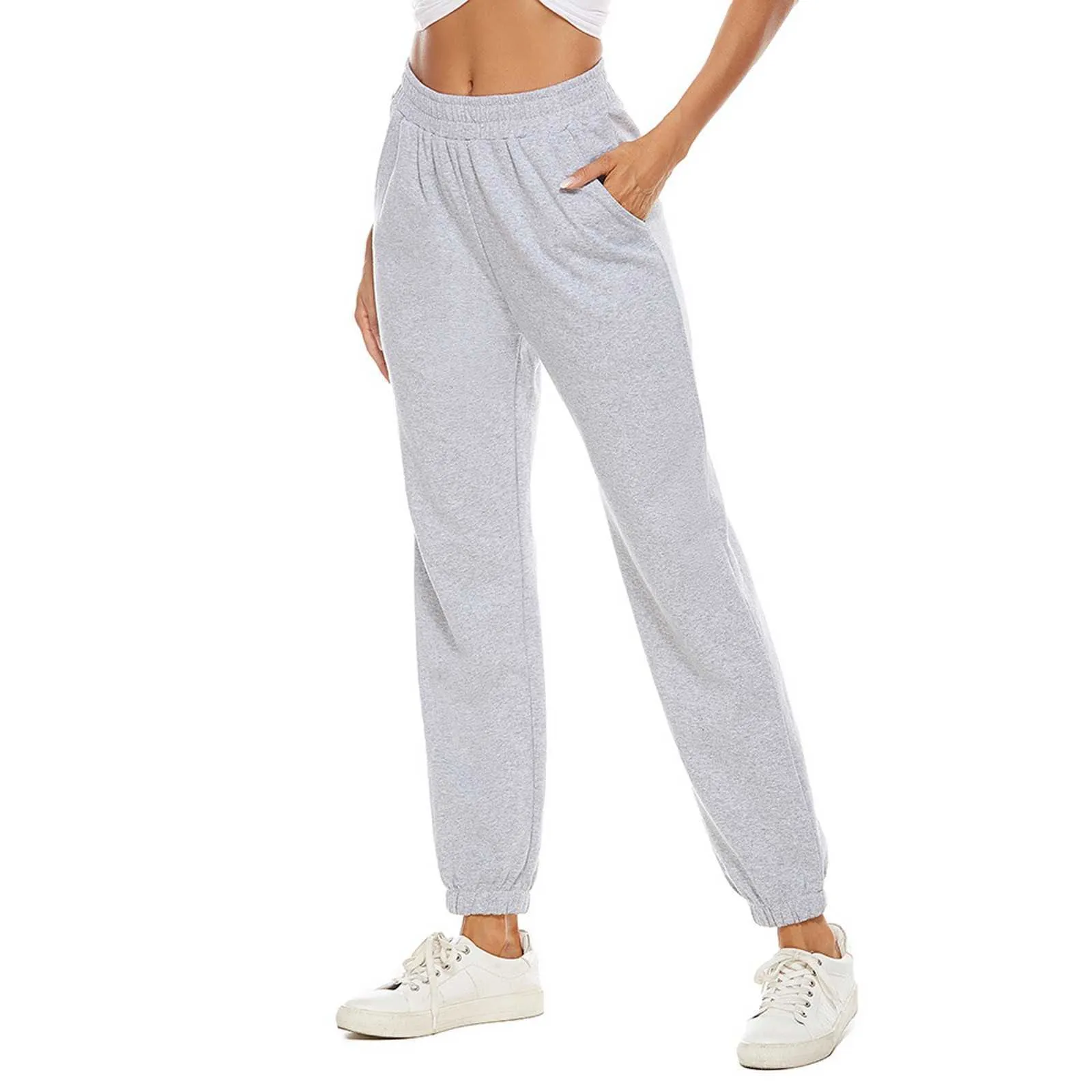 Women Pants Solid Loose Sweatpant High Quality Elastic Waist Trousers Womens Simple Leisure All-match Leisure Trousers#f30 Q0801