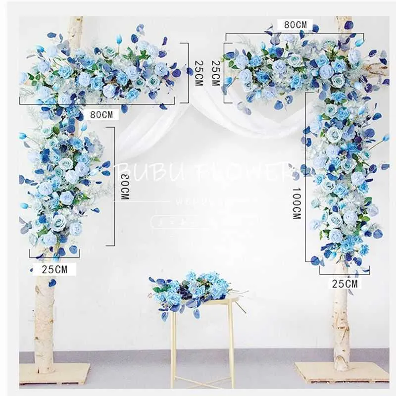 Künstliche Blumenreihe, blau, weiß, Hochzeit, Bogen, Hintergrund, Party-Requisiten, Bühnendekoration, Party, Fenster und Blumenwand Q0826