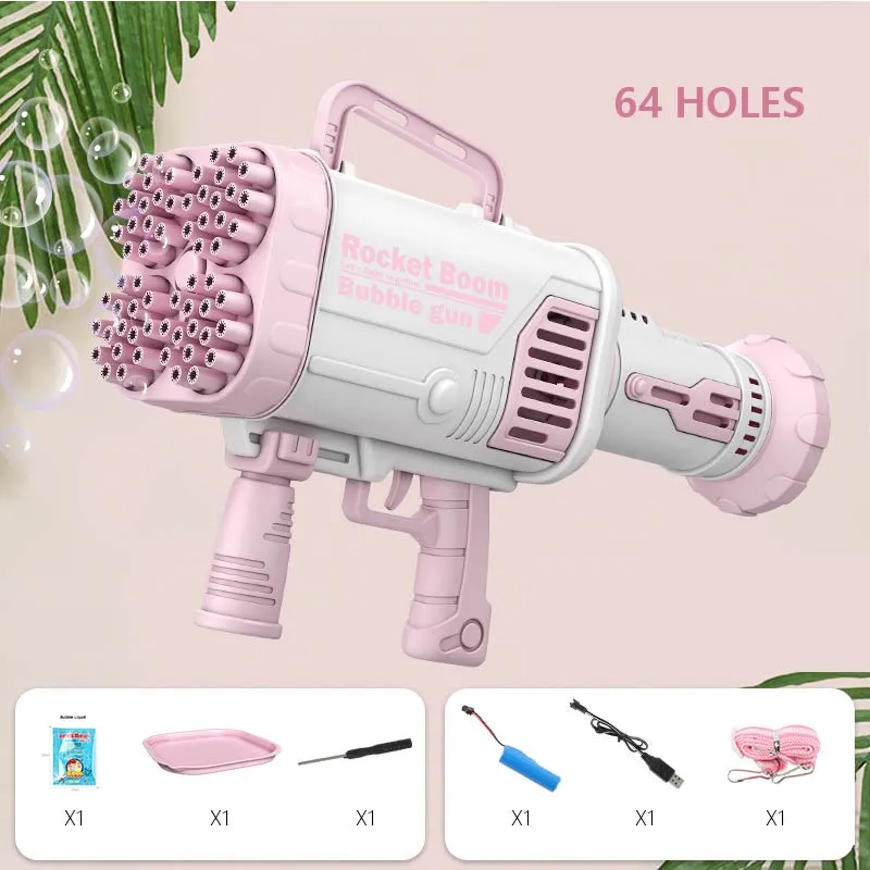 2021 Kids Gatling Bubble Gun Toy 64-Hole Charging Electric Automatic Bubble Machine Summer Outdoor Soap Water Children Toys