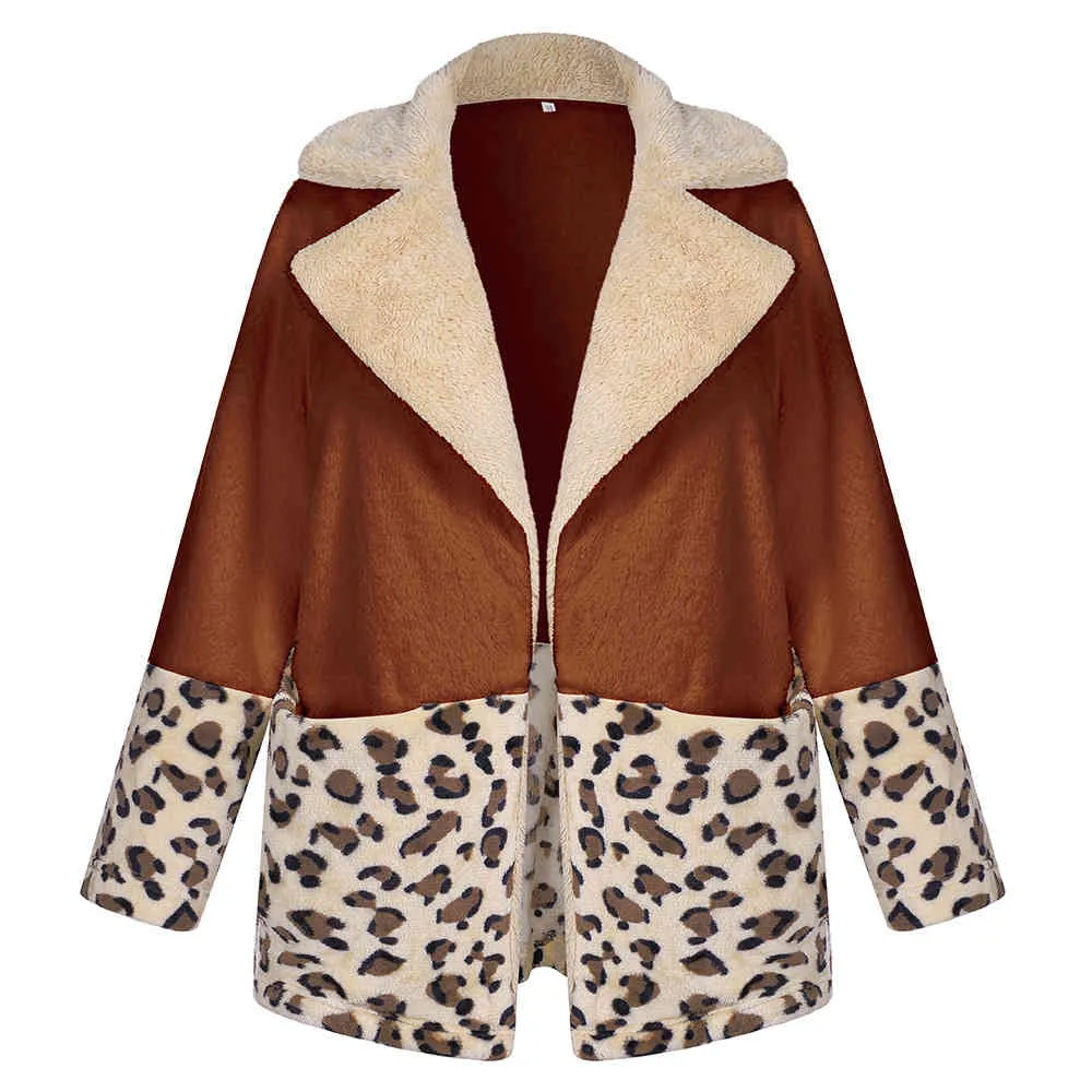 léopard fausse fourrure ours en peluche manteau veste femmes vintage fuffy hiver chaud manteau pardessus streetstyle manteau outwear 210415