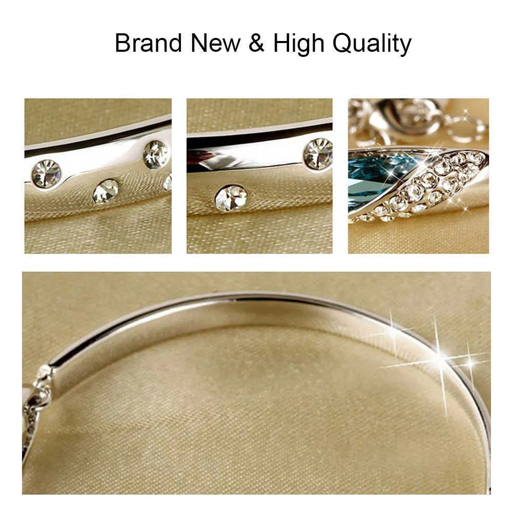 2021new Fashion Bangle Bracelet Gift New Fashion Women Ocean Blue Crystal Rhinestone Fine Jewelry New Q0717