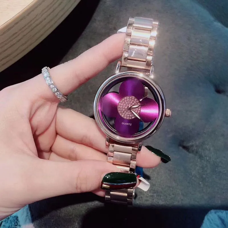 Брендовые часы для женщин и девочек, с цветочным узором, стальной металлический ремешок, кварцевые наручные часы L10238s