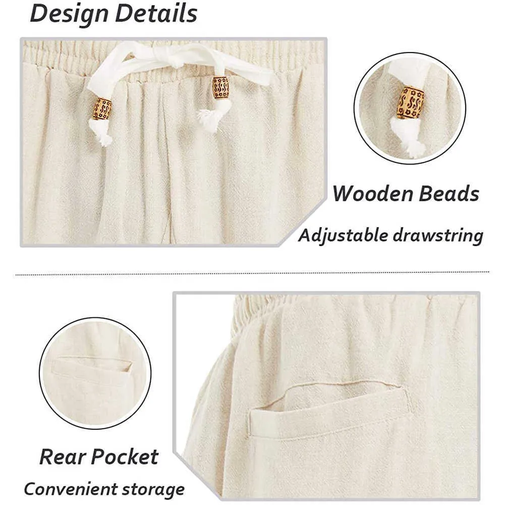 Men's 3/4 Cotton Linen Shorts Baggy Loose Fit Summer Casual Cargo Trousers Capri Solid color Soft Comfort X0705