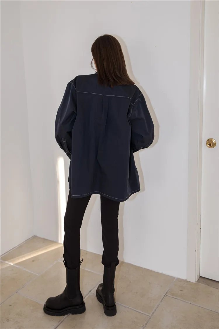 Giacca firmata con punti a contrasto Donna Tasca a blocchi di colore Cappotti oversize Abbigliamento autunnale Capispalla moda 210427