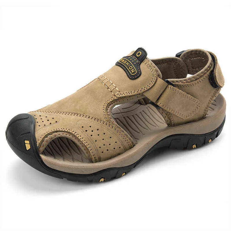 Sandales nouvelle grande taille chaussures en cuir véritable peau de vache hommes été qualité plage pantoufles espadrilles décontractées en plein air homme 220302