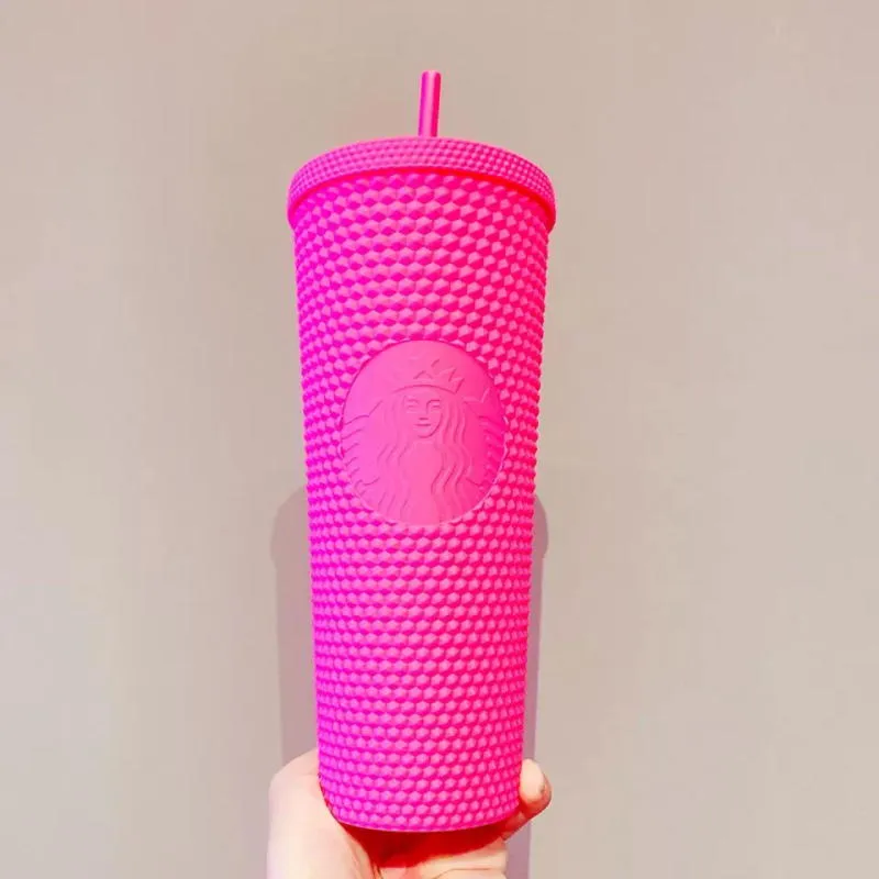 2023 Double CARBIE Pink Durian Laser Straw Cup Tumblers Mermaid Plastic Cold Water Coffee Cups Gift Mug H1005227h