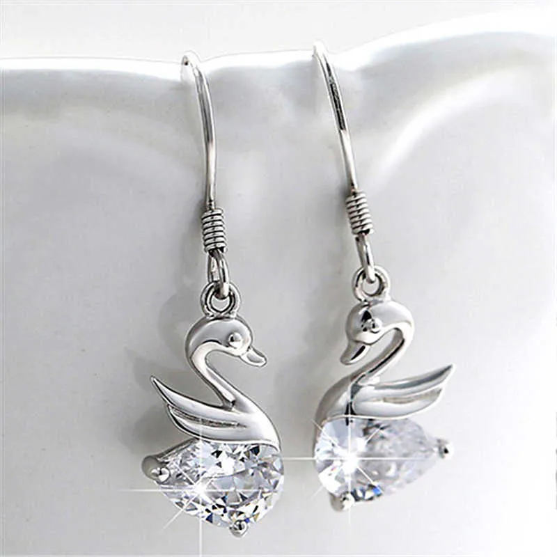 Damen Ohrringe Baumeln Kristall Silber Überzogene Diamant Nietenschwan Mode Allergische Tropfenstil