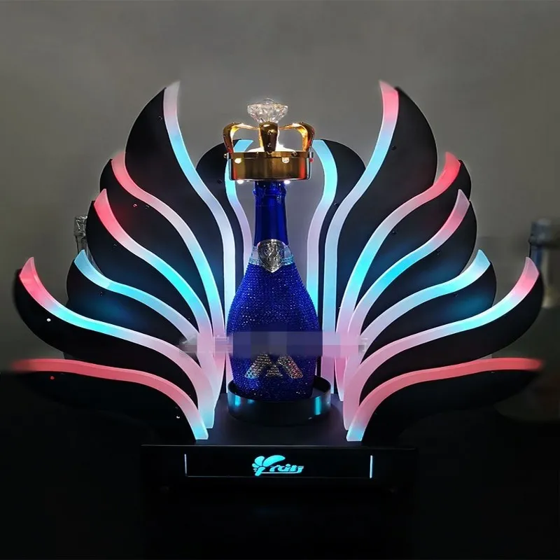 Pavão cauda led luminoso bar garrafa de vinho titular recarregável champanhe cocktail uísque drinkware prateleira exibição para festa discoteca ni2525