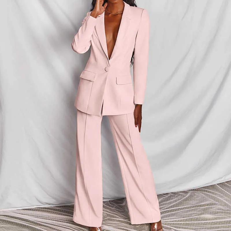 Two-Pieces Women Blazer Suit Sexy Elegant Woman Jacket And Trousers Female Blazer Pink Yellow Chic Women Outfit Office Ladies 210819