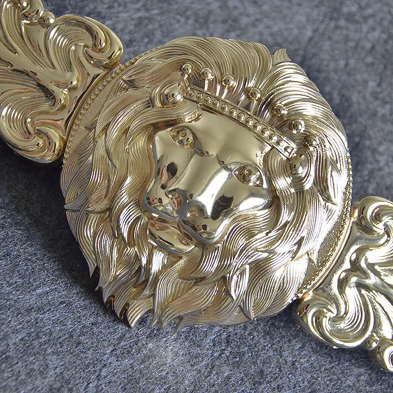 Golden Lion Head Women Gürtel Metal Rund elastischer Übertreibungsgürtel für Frauen schwarzer Bund Gold Elastiziertes Taillensiegel 2202256407840