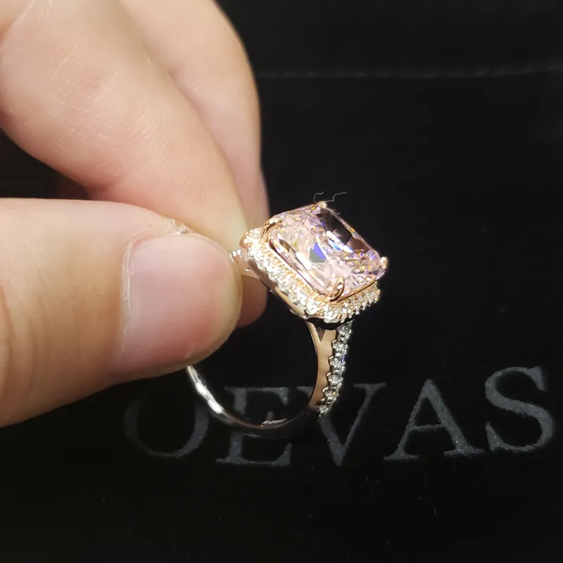 OEVAS 100% 925 Sterling Silver Musing 10 * 11mm Pink High Carbon Diamond Obrączki ślubne dla kobiet Party Biżuteria Hurtownie