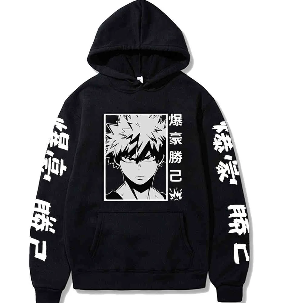 Harajuku My Hero Academia Felpe con cappuccio Uomo Donna Felpa a maniche lunghe Bakugou Katsuki Anime Felpe con cappuccio nereTop Vestiti Y0319