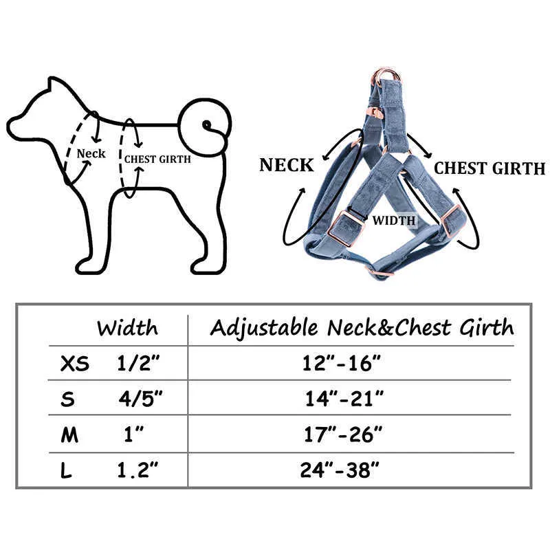 Pettorina cani in velluto blu Guinzaglio base cani Fibbia regolabile Tessuto di cotone cane o gatto 210712