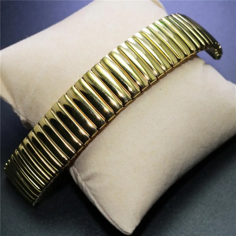 Horlogebanden Way Deng - Dames Heren Gouden roestvrij staal Flexibele stretch horlogeband Bandriem Armband Manchet Bangle 18 mm 20 mm Y095300B