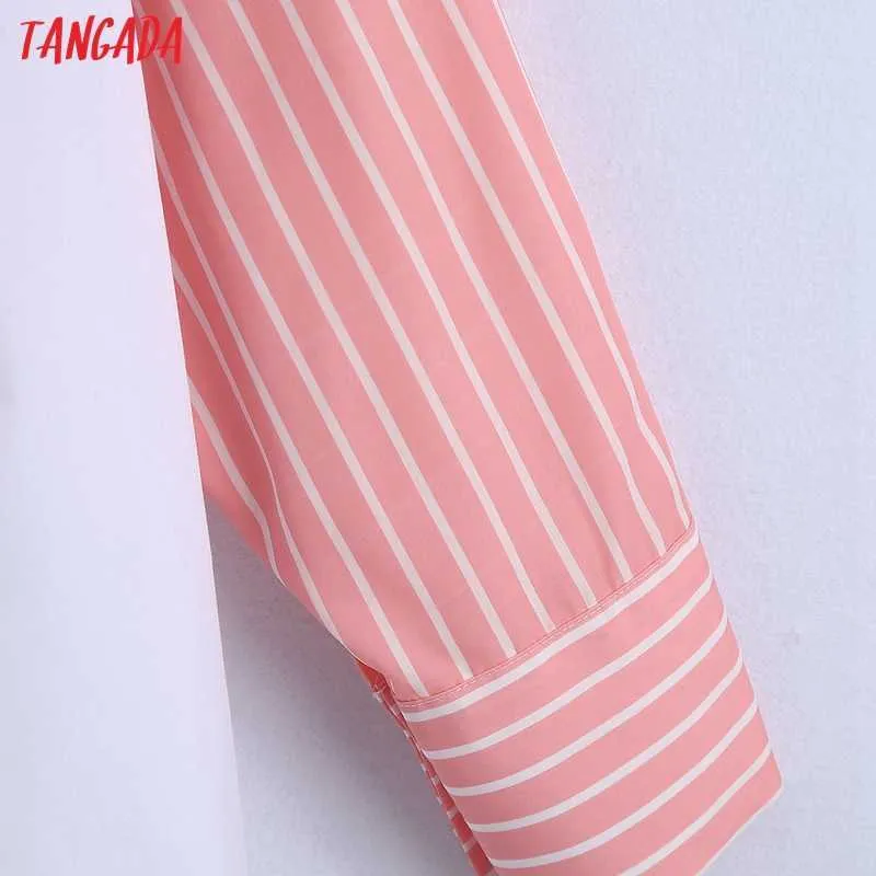 Tangada femmes Vintage rouge rayé imprimé lâche chemise blanche à manches longues printemps Chic femme chemise décontractée 6Z89 210609
