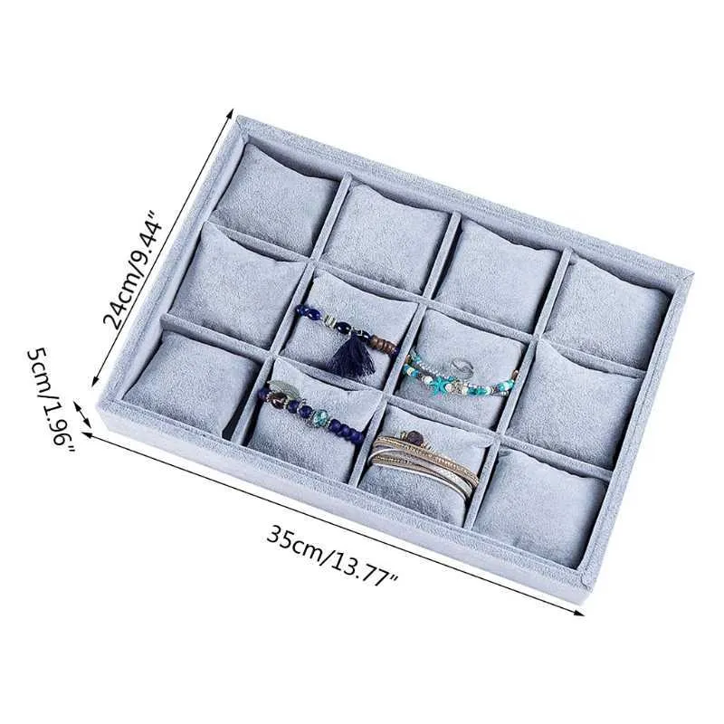 Montre Bijoux Plateau Organisateur Bracelet Affichage Vitrine 12 Grille Oreillers Sans Couvercle Plateau Bijoux Titulaire De Stockage Cadeaux fo 211014