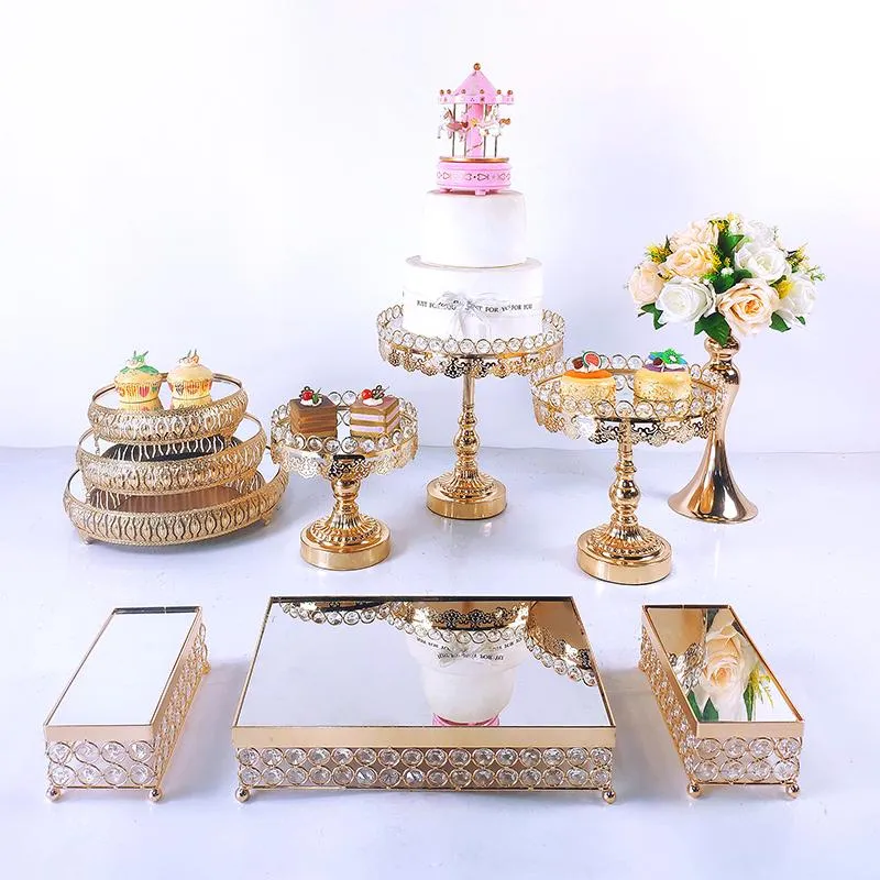 Altre forniture feste festive 8-10 pezzi Alzata torta in cristallo Set Specchio in metallo Decorazioni cupcake Piedistallo dessert Espositore matrimoni Tr331u