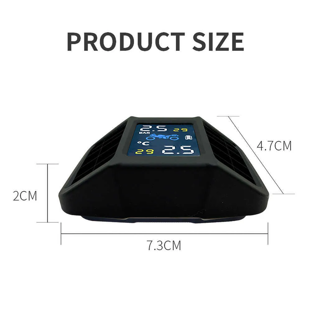 Moto TPMS TPMS Pneumatique Pneumatique Température Surveillance Système d'alarme Étanche avec 2 capteurs externes Voiture de recharge solaire