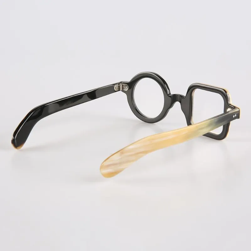 ユニークな手作りの白い黒い半分丸い丸い角角サングラス光学眼鏡アイウェアフレームファッションフレーム199p
