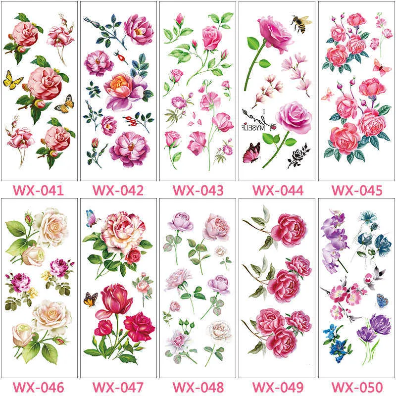 Factory Varity Flowers Body 19x9CM Waterproof Temporary Tattoo Sexy Rose Flower Disposable Sticker Tatuajes 