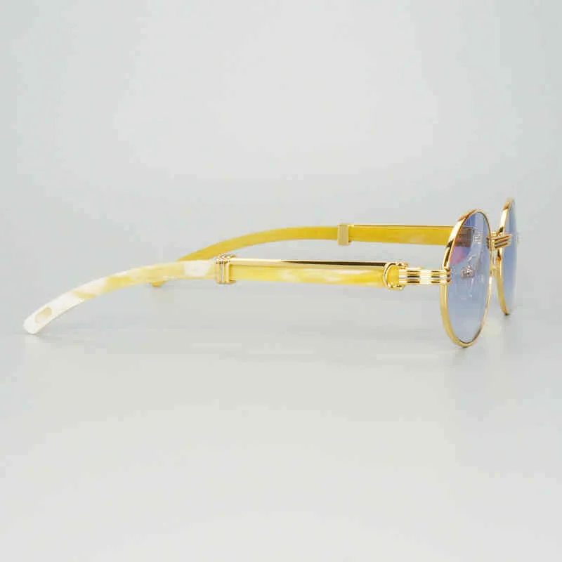 Mannen Designer Zonnebril Ovaal Trendy Dames Zonnebril Franse Helder Wit Hoorn Eyewear Retro Round Transparante Gafas de Sol