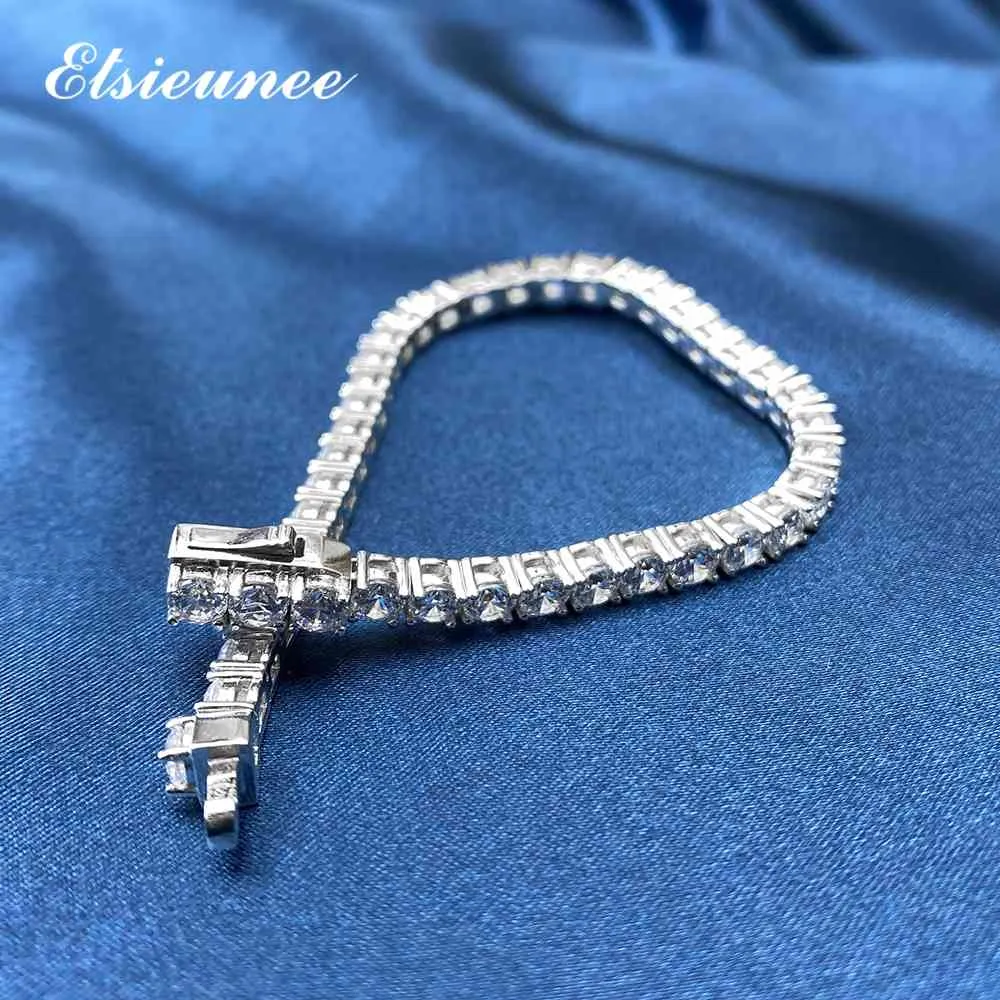 Armband Elsieunee 100 echt 925 sterling zilver gesimuleerde moissanite diamanten tennisarmbanden voor dames heren bruiloftsarmband fijn 6756197