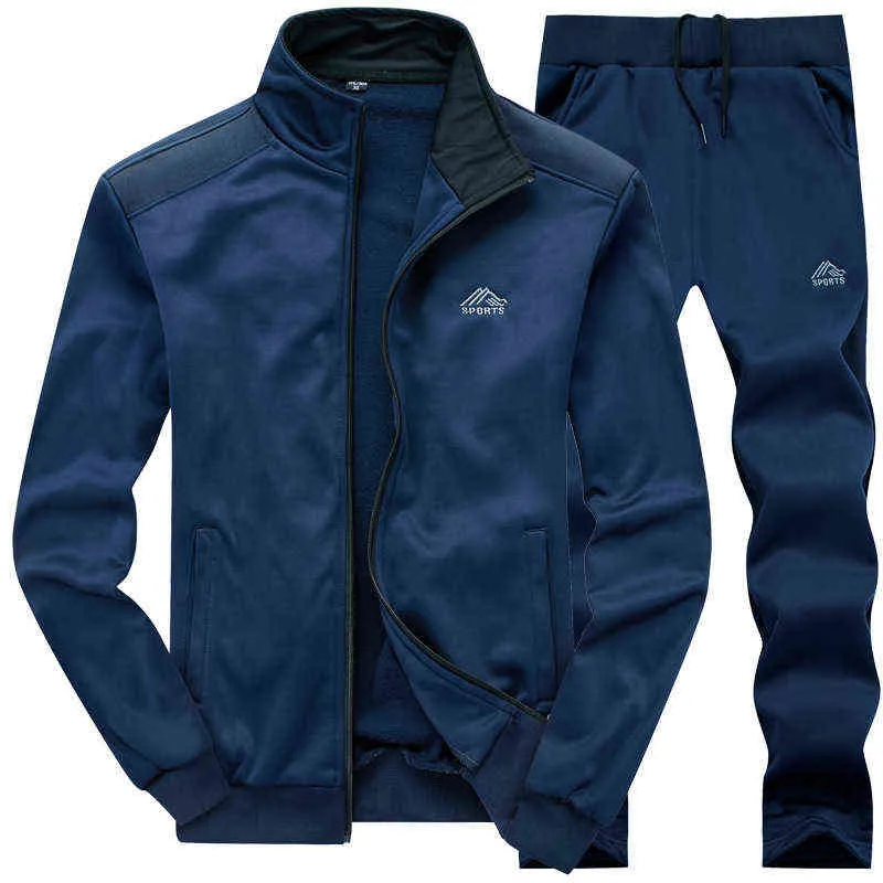 Tracksuits Men Polyester Sweatshirt Sporting Fleece Gyms Spring Jacket Pants Casual Men's Track Sportwear Fitness 211123