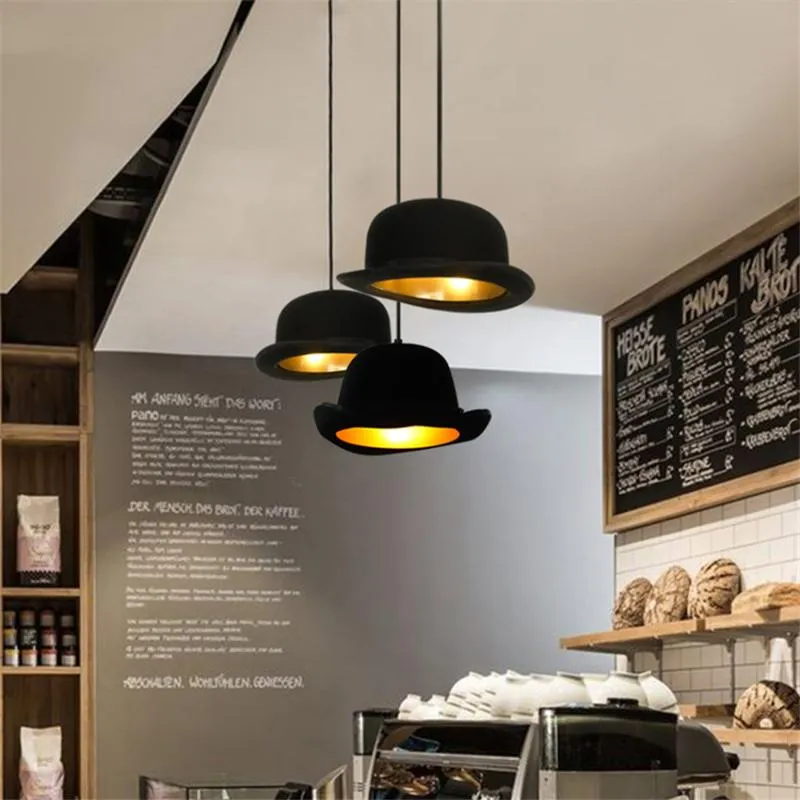 Modern Black LED E27 Pendant Lights Magician Fabric Bowler Tall Hat Lamps Lighting Clothing Store Decoration Fixtures1995