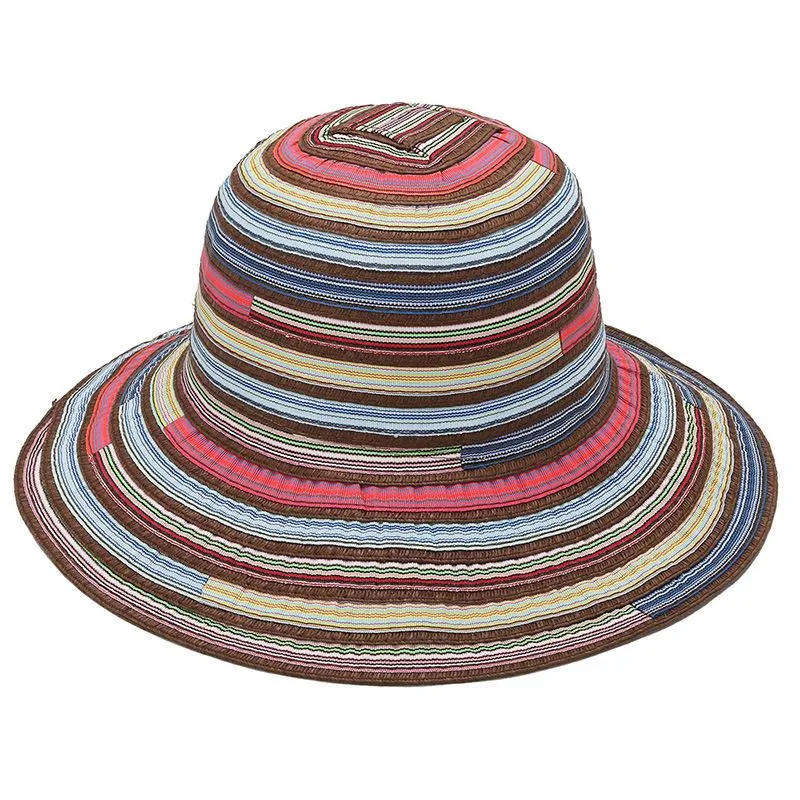 Шляпа рыбака Женская летняя складная солнце -радужная полосатая ткань красочная солнцезащитная женщина пляжная праздничная идиллическая повседневная кепка широко