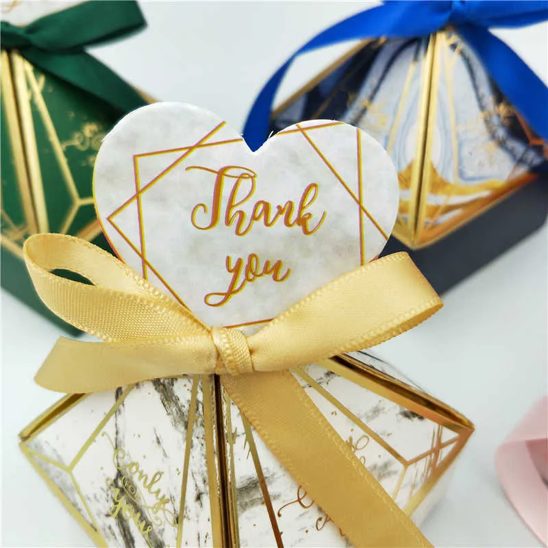 Coffret cadeau fournitures de mariage fête boîte à bonbons bébé douche papier boîtes de chocolat prismatique créatif bronzage boîtes d'emballage 210724