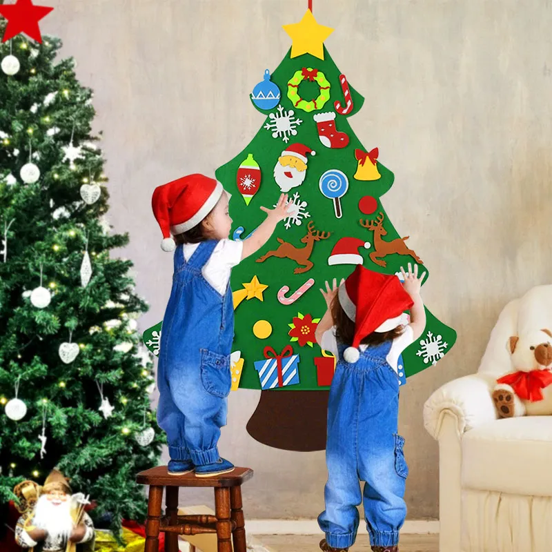 Kinderen DIY Vilt Kerstboom Kerstdecoratie voor Thuis Navidad 2022 Nieuwjaarscadeaus Kerstversiering Kerstman Kerstboom 16336041