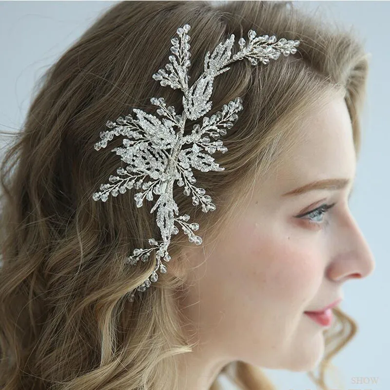 SLBRIDAL Gioielli da donna con strass di cristallo color argento fatti a mano, fermagli capelli, copricapo da sposa, accessori capelli