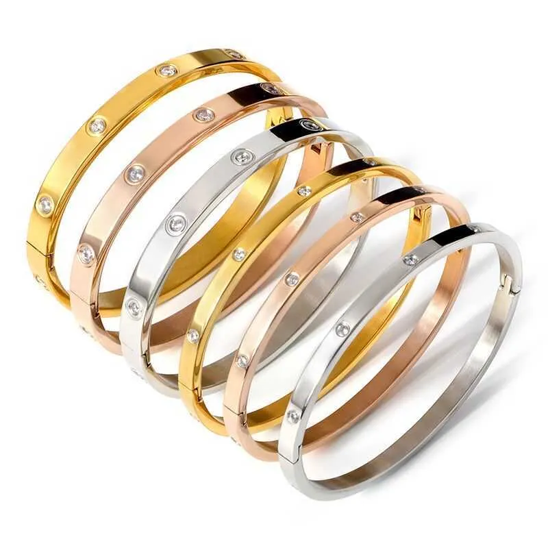 Fashio Marque De Luxe Cristaux Amant Bracelets Cubique Zircone Bracelets Couple Luxuxy Bijoux En Acier Inoxydable Bracelets pour Femmes Cadeau Q0719