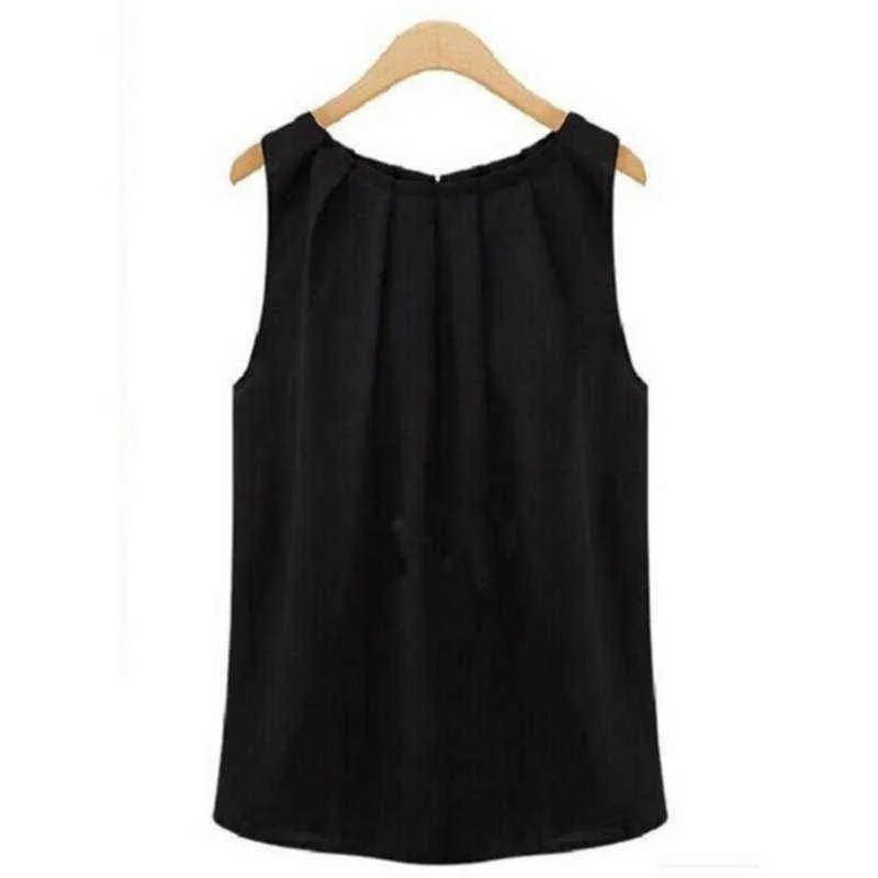 T-shirt vrouwen 2021 nieuwe zomer t-shirt mode mouwloze ronde hals chiffon shirt goedkope doek koreaanse vestidos G220228
