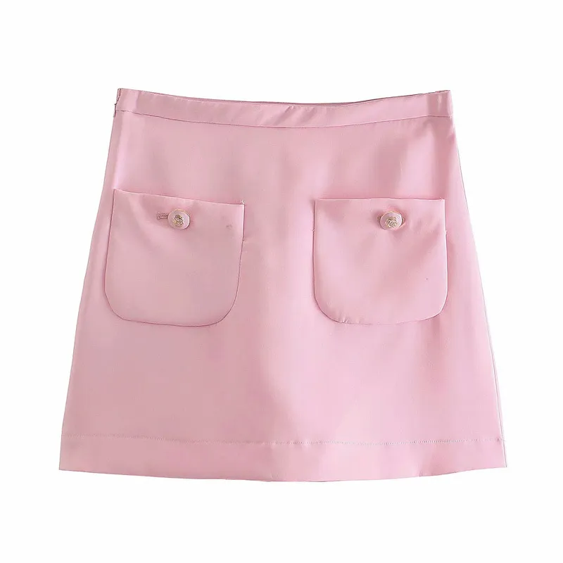 Women Summer Casual Solid Shorts Skirts ZA Side Zipper Pockets Female Elegant Fashion Sweet Clothing 210513