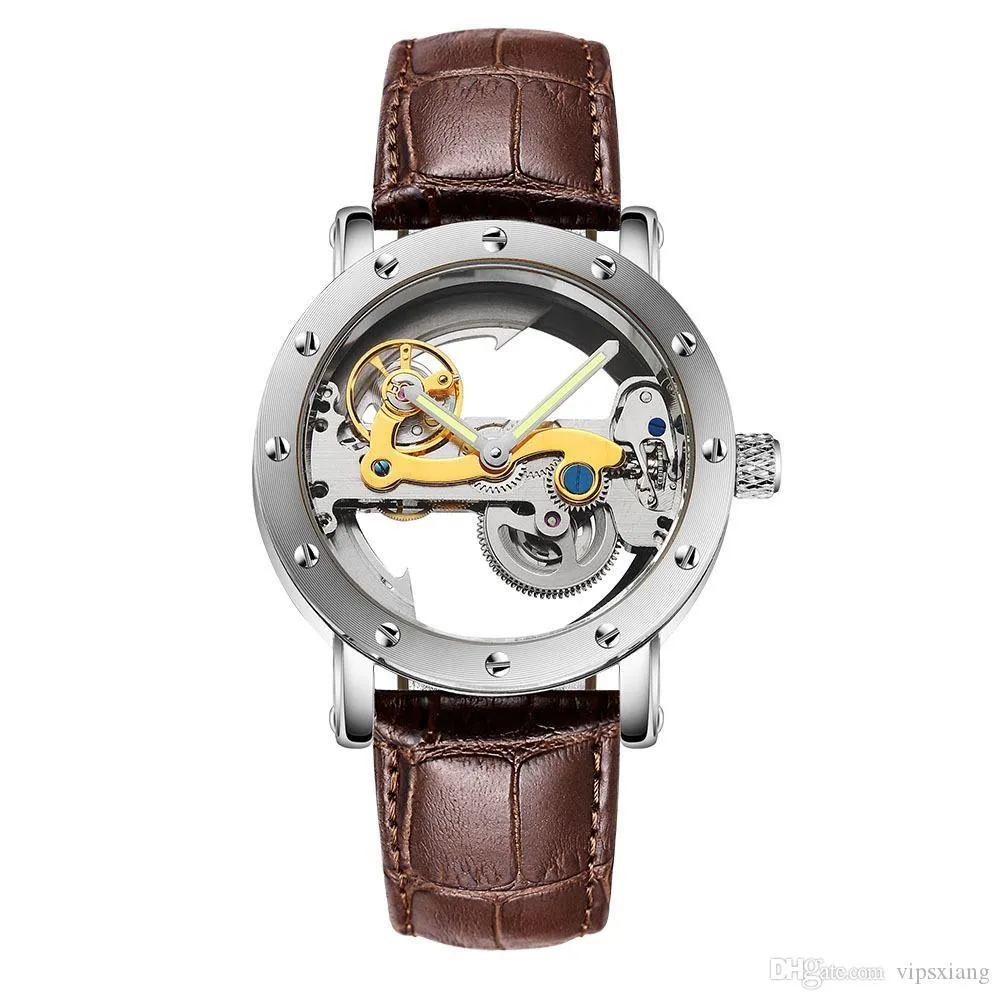 Klassiek militair horloge met holle wijzerplaat, luxe Zwitserse heren, automatisch mechanisch, Tourbillon, transparante bodem, duik roestvrij staal Brands2477