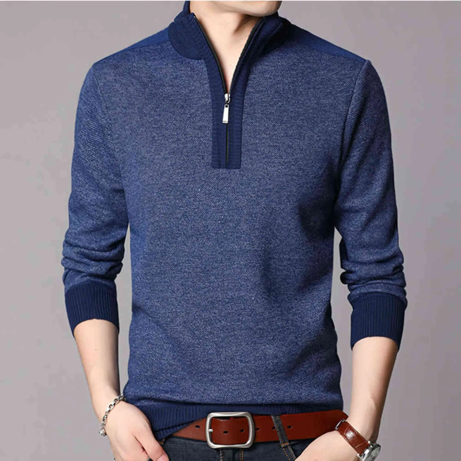 Cashmere Sweater Men Clothes Spring Autumn Winter Thick Warm Wool Pullover Men Casual Zipper Turtleneck Pull Homme MZM063 211109