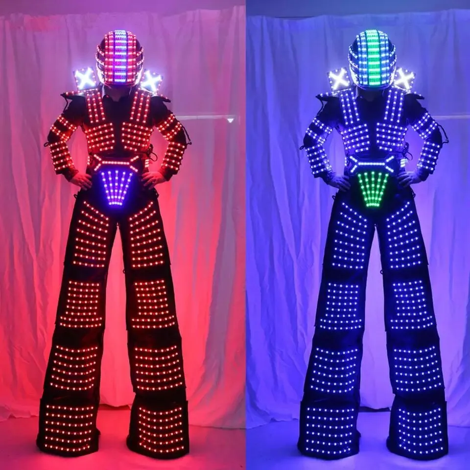 Fantasia de led a laser para roupas, ternos de luz led, robô, david robot244a