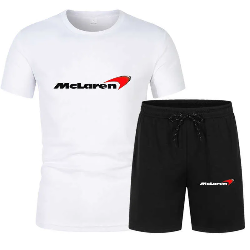 2021 Maglietta estiva da uomo in cotone F1 da corsa McLaren T-shirt in jersey con scollo a V + pantaloncini da uomo completi sportivi casual da uomo X0909