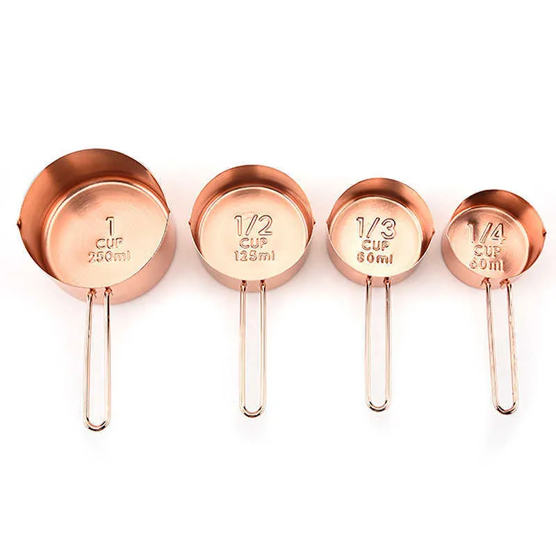 4 stücke Edelstahl Messbecher Rose Gold Tragbare Hangable Küche Werkzeuge Löffel Set mit Skala zum Backen 210615