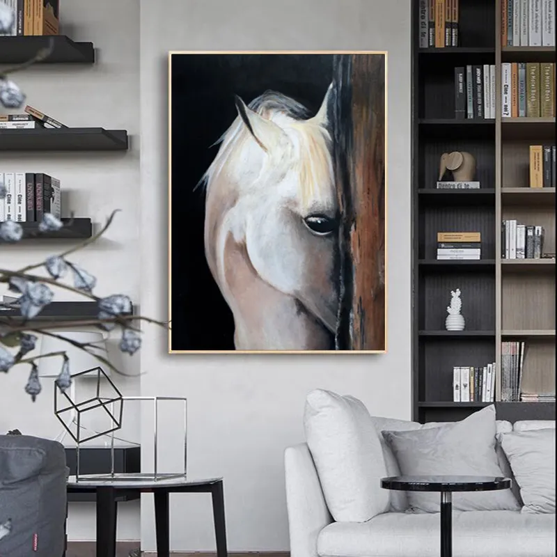 Timido Cavallo Bianco Su Tela Occhio Poster E Stampe Pittura Murale Soggiorno Immagini di Animali Home Decor SENZA CORNICE