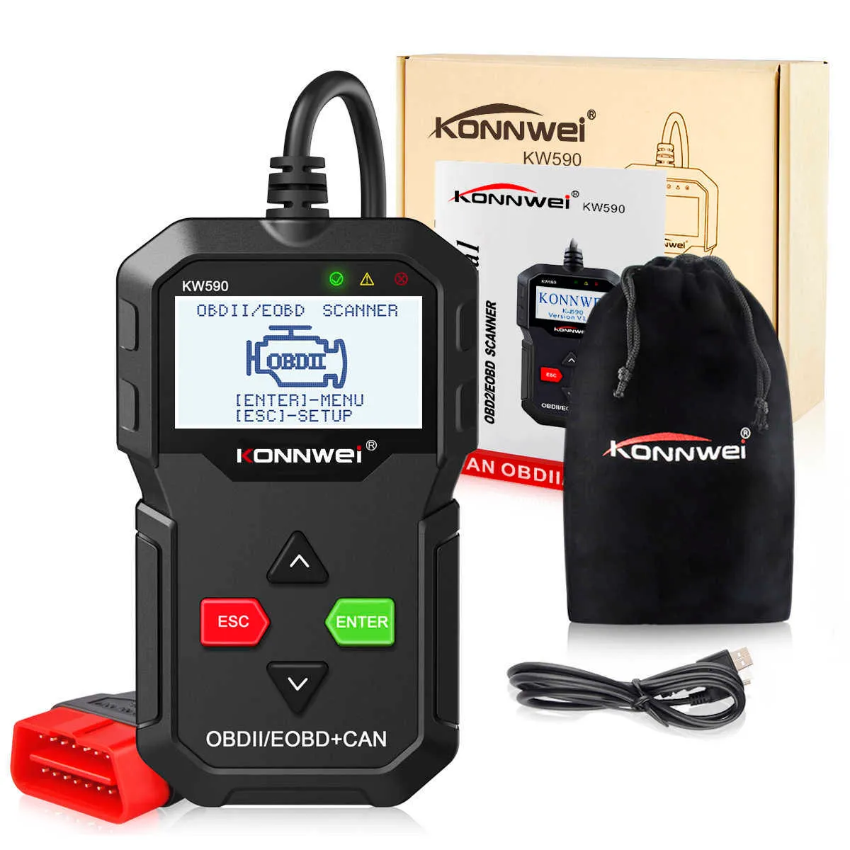 2021 OBD Diagnostic Tool Konnwei Diagnostic Verktyg KW590 Car Code Reader Automotive OBD2 Scanner Support Multi-Brands CarsLanguages ​​Ny