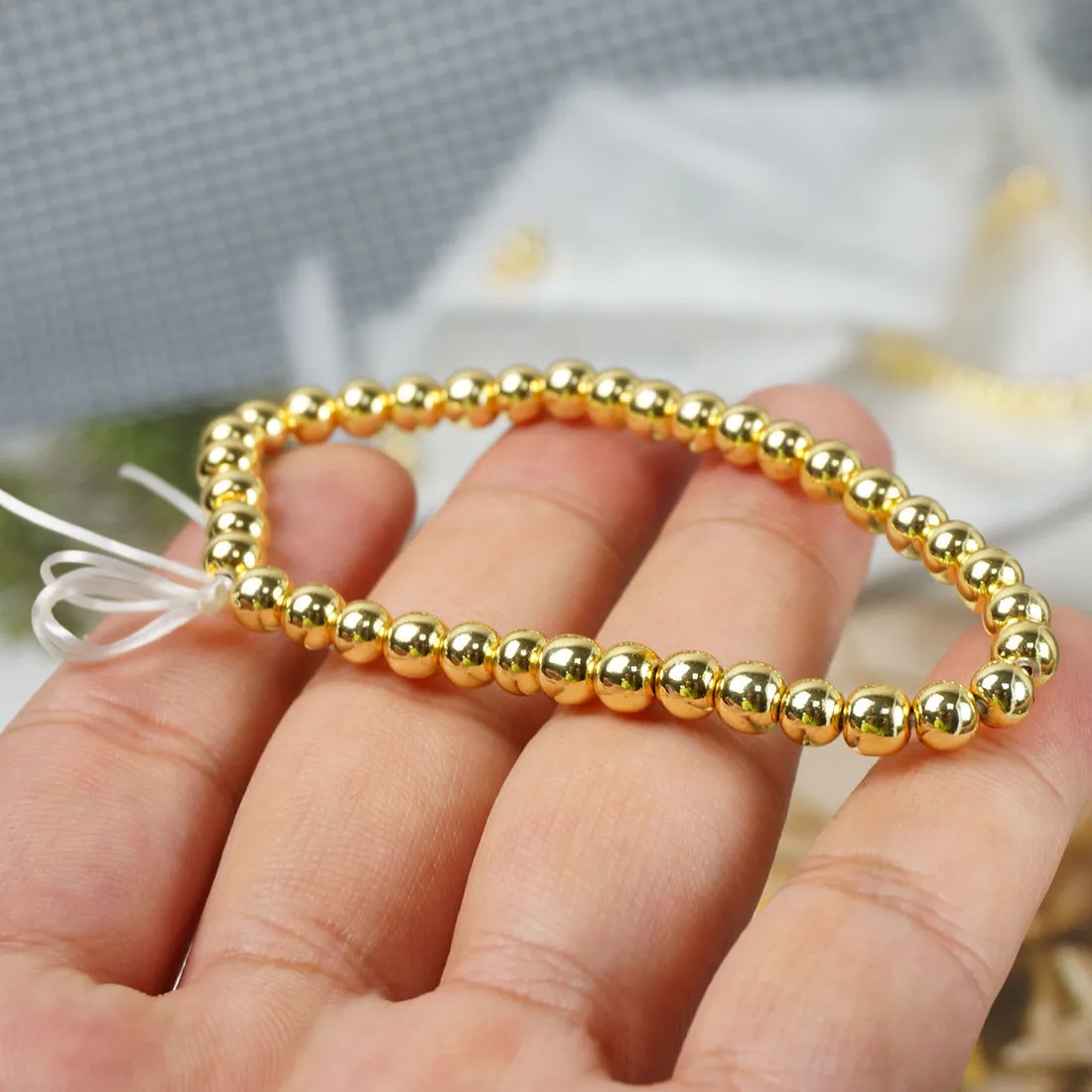 Beaded för kvinnor Guldpläterade pärlor 6mm halvfabrikat med extra förlängning pärlor och tråd