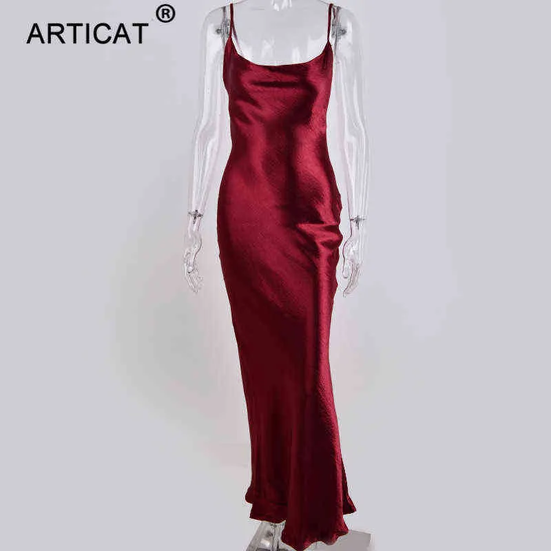 Articat Glod Satin Lace Up Sexy Robe De Soirée Femmes Sangle Dos Nu Soie Longue Robe Élégante Club Soirée Douce Robe D'hiver Robes Y1204