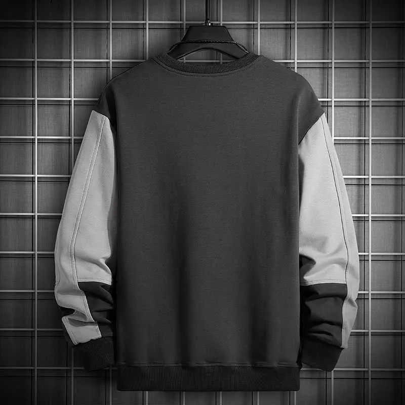Single Road Crewneck Sweatshirt Hommes Broderie Patchwork Surdimensionné Japonais Streetwear Hip Hop Black Sweat À Capuche Hommes Sweatshirts 210728