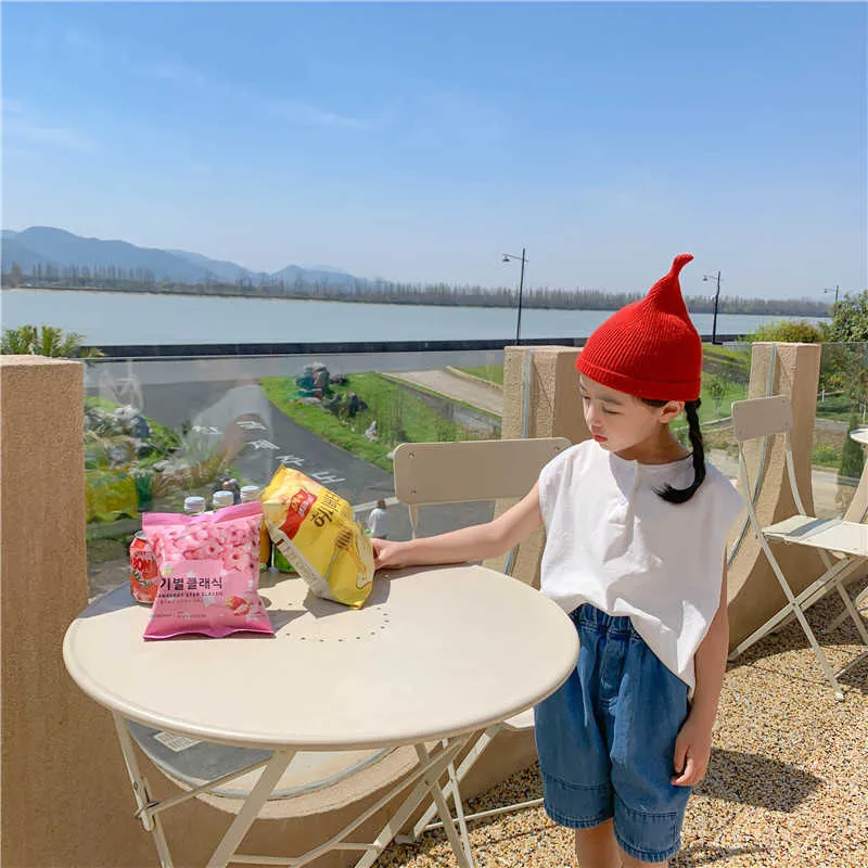 Summer unisex solid color cotton linen vest Boys and girls loose casual all-match sleeve Tops 210615