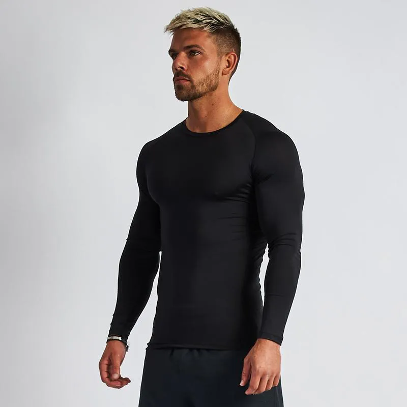 Compression Tops O-neck Outdoor Running Shirt Men Long Sleeve Bodybuilding Sportswear Gym T-shirt Men Fitness Tight Clothing 210421