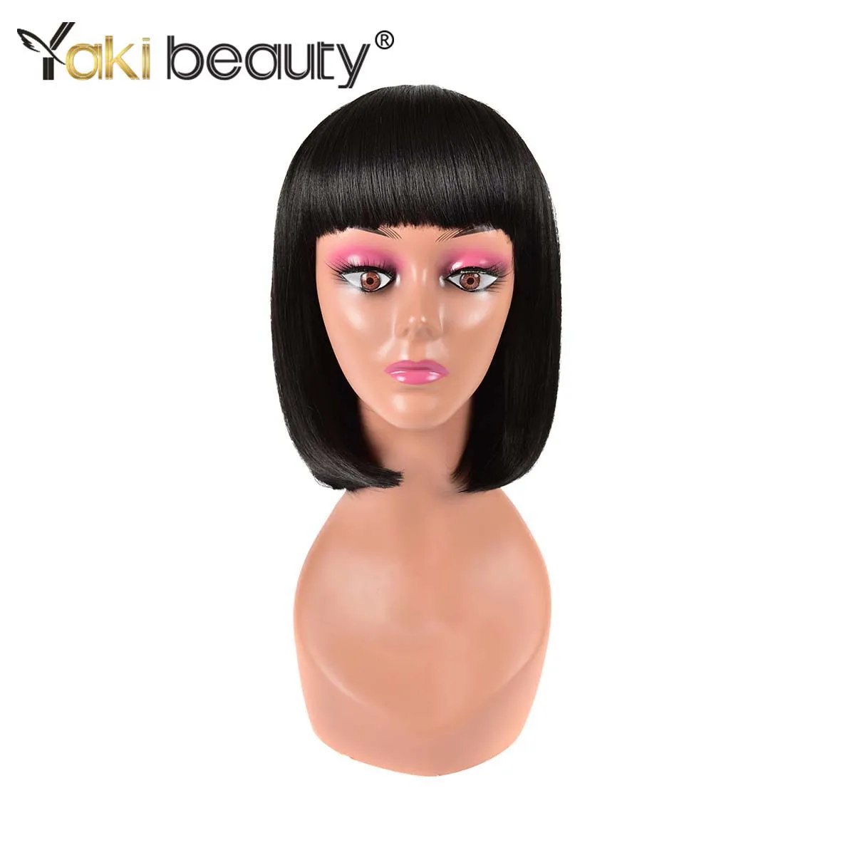 Short Straight Bobo Wig With Bangs Black Synthetic Wigs For Women Natural Brown Black Hair Bob Wigs Heat Resistant Fiberfactory direct