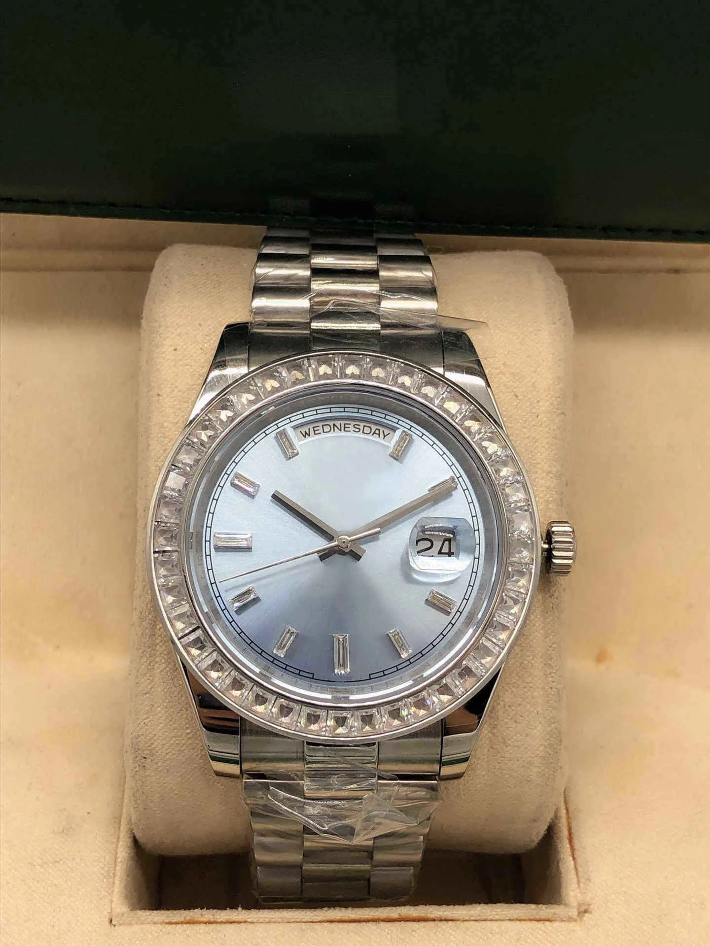 Prueba de moda reloj de hombre 2813 Daydate plata oro acero inoxidable relojes mecánicos automáticos hombre relojes de pulsera diamante Di268T