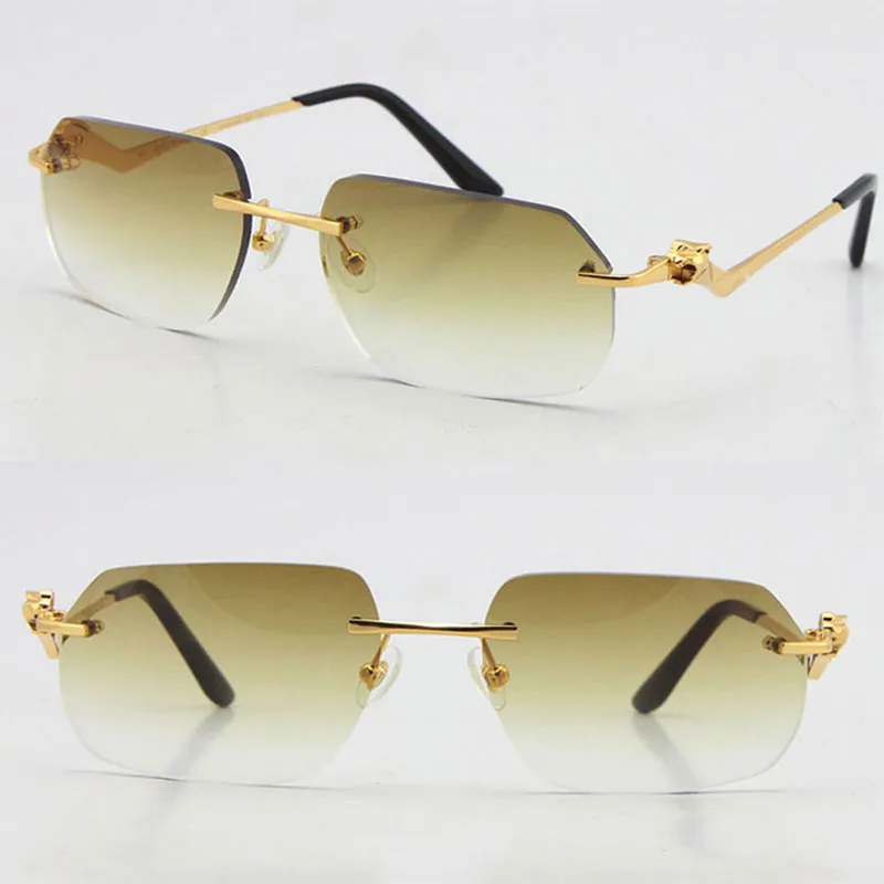 Ganze randlose Unisex Fashion Leopard -Serie Sonnenbrille Metall Fahrgläser hochwertiger Designer UV400 3 0 Dicke Framele267s